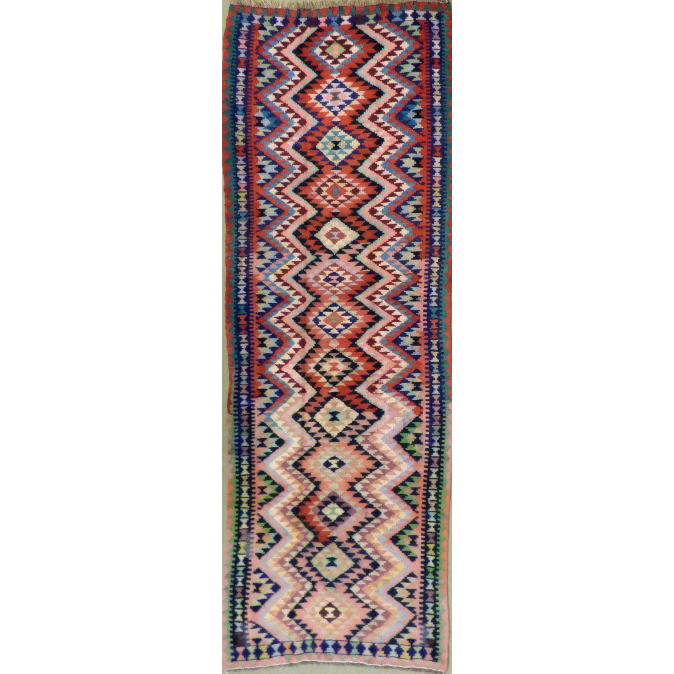 One Of The Kind Authentic Hand-Knotted Sanandaj Vintage Kilim 11'1" X 4'0"